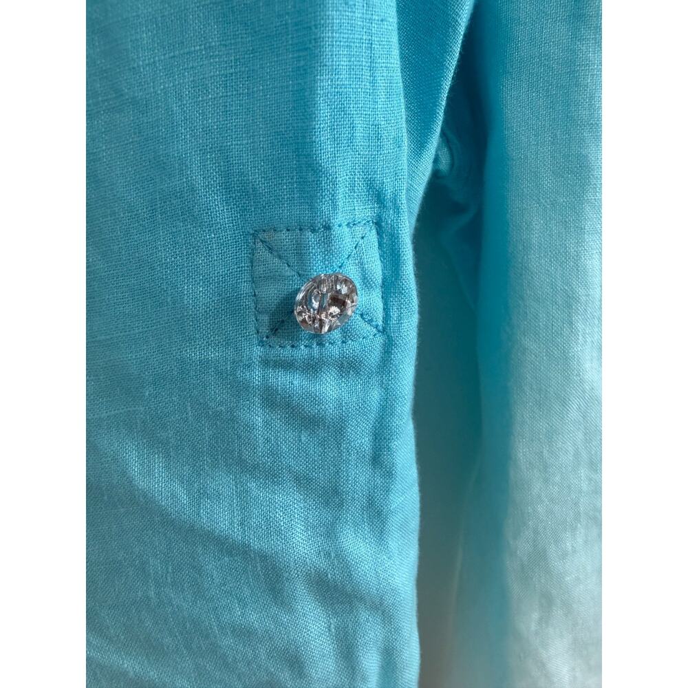 INC Linen Tie-Dye Ombre Button Down v neck Shirt roll tab Crystal button Sz-16 - Picture 7 of 8